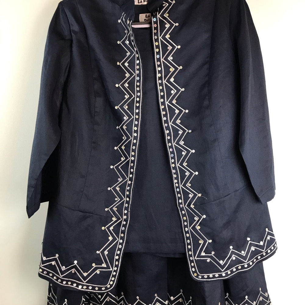 Vintage Linen 3 pc suit (Blue & White)